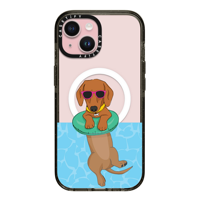 Megan Roy x CASETiFY iPhone 15 ケース ブラック インパクトケース MagSafe対応 Swimming Dachshund