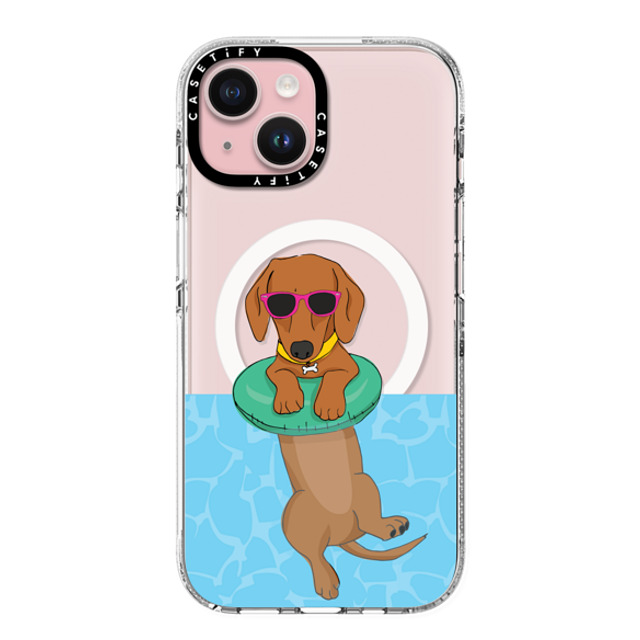 Megan Roy x CASETiFY iPhone 15 ケース クリア クリア ケース MagSafe対応 Swimming Dachshund