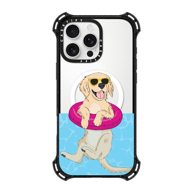 Megan Roy x CASETiFY iPhone 16 Pro Max ケース ブラック バウンスケース Swimming Golden Retriever