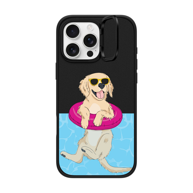 Megan Roy x CASETiFY iPhone 16 Pro Max ケース マットブラック インパクトリングスタンドケース MagSafe対応 Swimming Golden Retriever