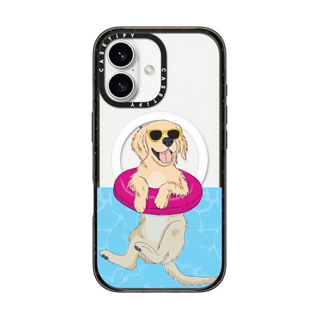 Megan Roy x CASETiFY iPhone 16 ケース ブラック インパクトケース MagSafe対応 Swimming Golden Retriever