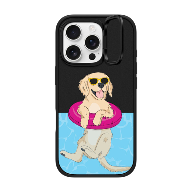 Megan Roy x CASETiFY iPhone 16 Pro ケース マットブラック インパクトリングスタンドケース MagSafe対応 Swimming Golden Retriever