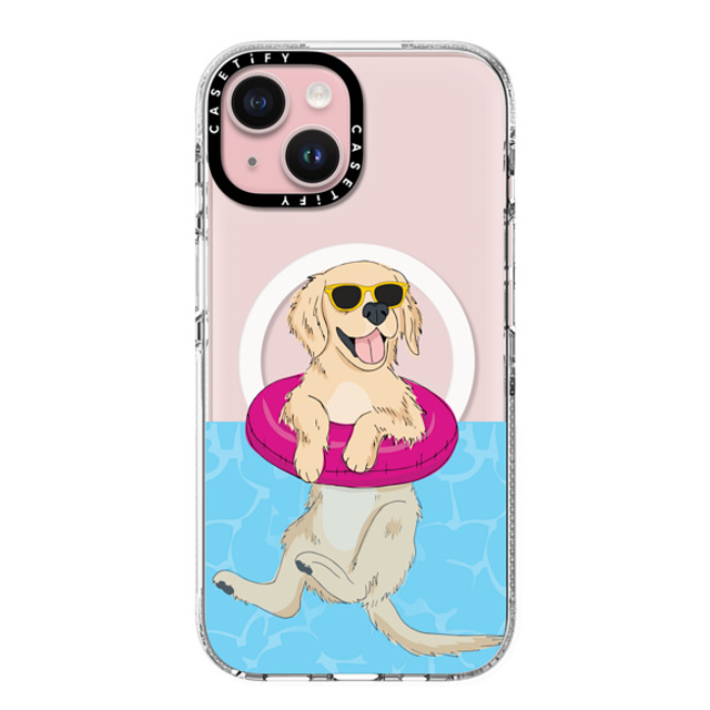 Megan Roy x CASETiFY iPhone 15 ケース クリア クリア ケース MagSafe対応 Swimming Golden Retriever