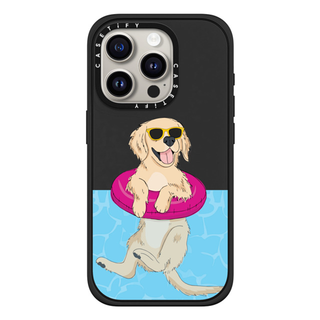 Megan Roy x CASETiFY iPhone 15 Pro ケース マットブラック インパクトケース MagSafe対応 Swimming Golden Retriever