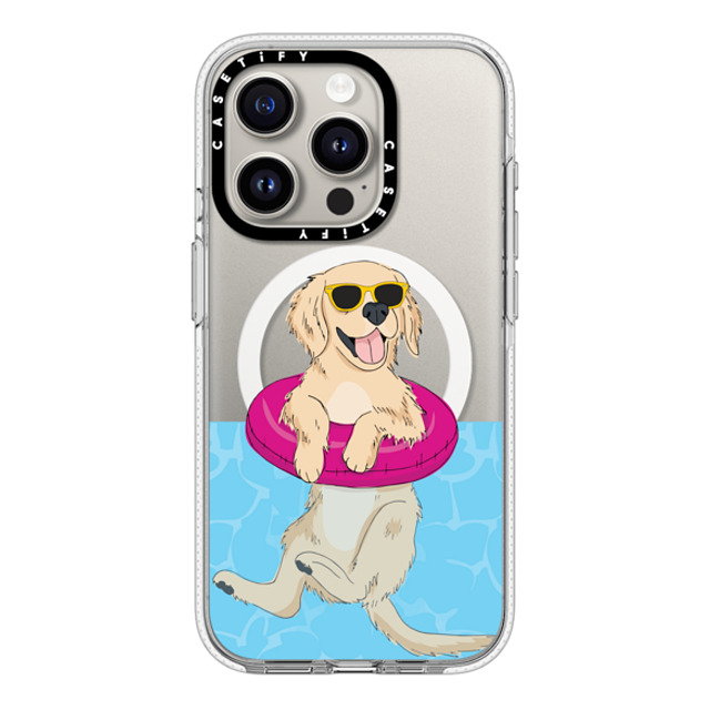 Megan Roy x CASETiFY iPhone 15 Pro ケース クリア クリア ケース MagSafe対応 Swimming Golden Retriever