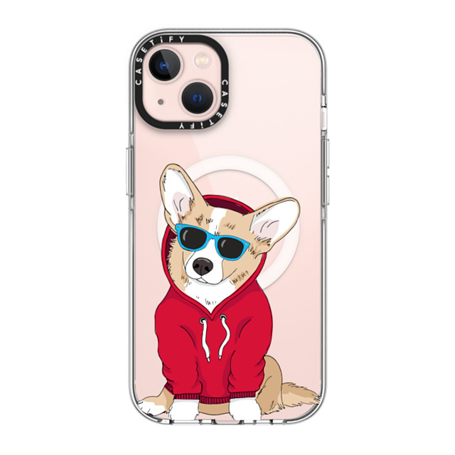 Megan Roy x CASETiFY iPhone 13 ケース クリア クリア ケース MagSafe対応 Hipster Corgi