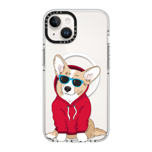 Megan Roy x CASETiFY iPhone 14 ケース クリア クリア ケース MagSafe対応 Hipster Corgi