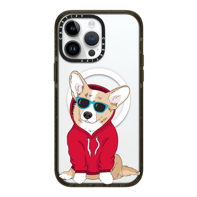 Megan Roy x CASETiFY iPhone 14 Pro Max ケース ブラック インパクトケース MagSafe対応 Hipster Corgi