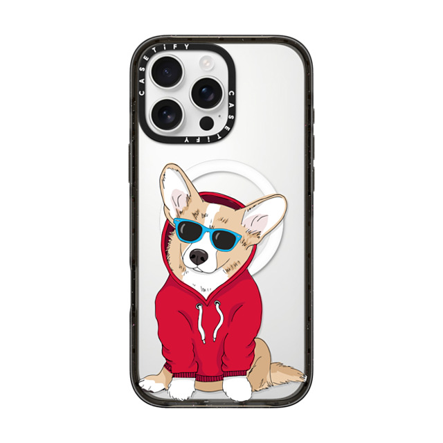 Megan Roy x CASETiFY iPhone 16 Pro Max ケース ブラック インパクトケース MagSafe対応 Hipster Corgi