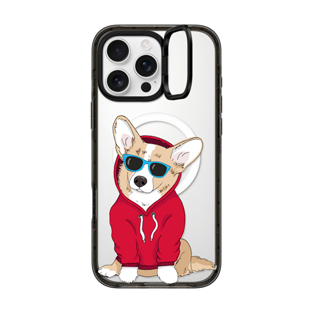 Megan Roy x CASETiFY iPhone 16 Pro Max ケース ブラック インパクトリングスタンドケース MagSafe対応 Hipster Corgi