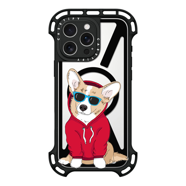 Megan Roy x CASETiFY iPhone 16 Pro Max ケース ブラック ウルトラ バウンスケース MagSafe対応 Hipster Corgi