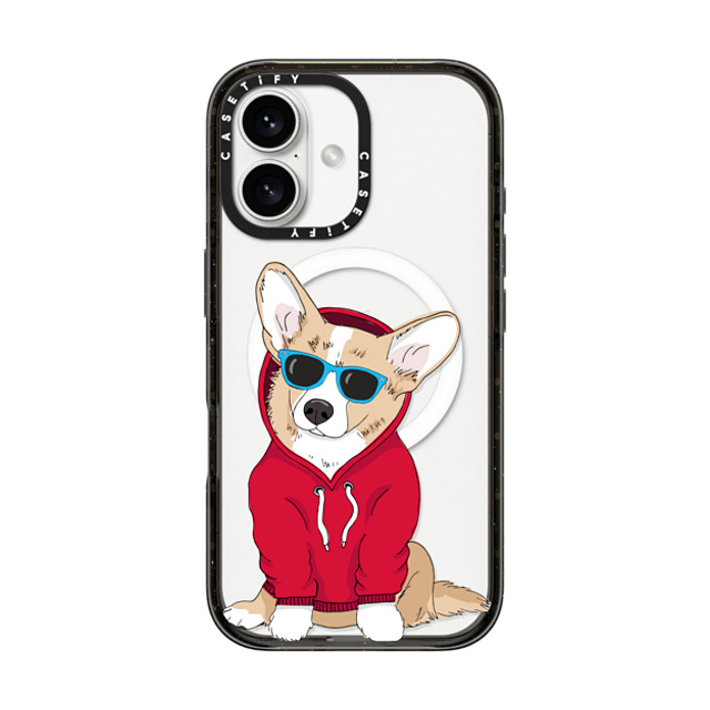 Megan Roy x CASETiFY iPhone 16 ケース ブラック インパクトケース MagSafe対応 Hipster Corgi