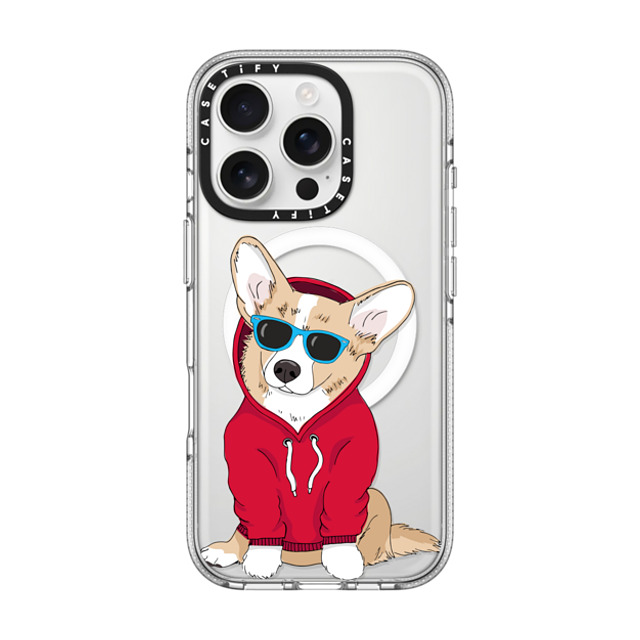 Megan Roy x CASETiFY iPhone 16 Pro ケース クリア クリア ケース MagSafe対応 Hipster Corgi