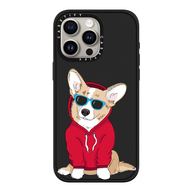 Megan Roy x CASETiFY iPhone 15 Pro Max ケース マットブラック インパクトケース MagSafe対応 Hipster Corgi