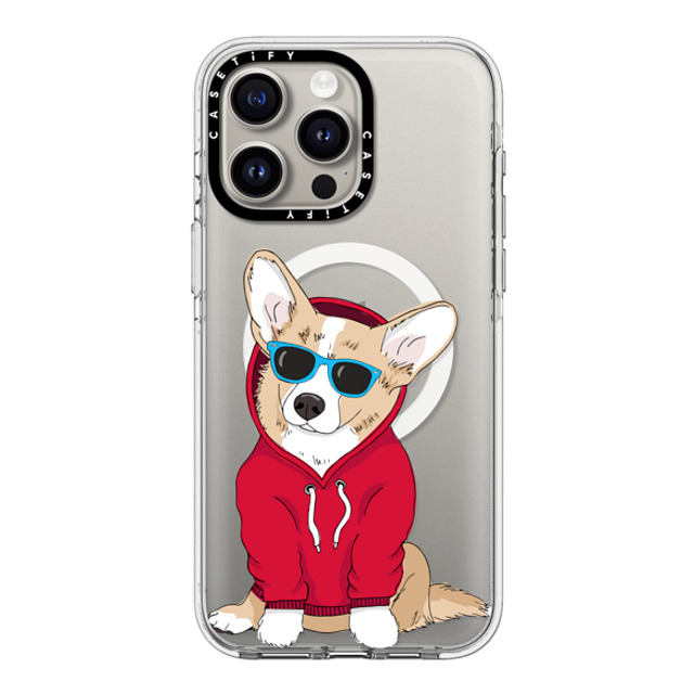 Megan Roy x CASETiFY iPhone 15 Pro Max ケース クリア クリア ケース MagSafe対応 Hipster Corgi