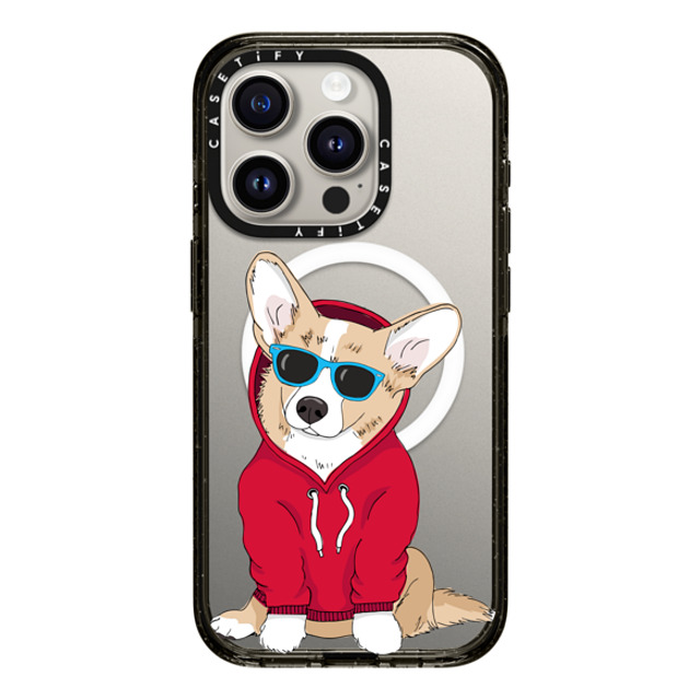 Megan Roy x CASETiFY iPhone 15 Pro ケース ブラック インパクトケース MagSafe対応 Hipster Corgi