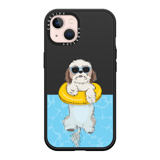 Megan Roy x CASETiFY iPhone 13 ケース マットブラック インパクトケース MagSafe対応 Swimming Shih Tzu