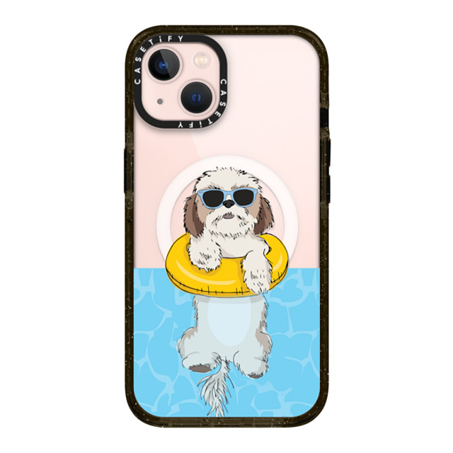 Megan Roy x CASETiFY iPhone 13 ケース ブラック インパクトケース MagSafe対応 Swimming Shih Tzu