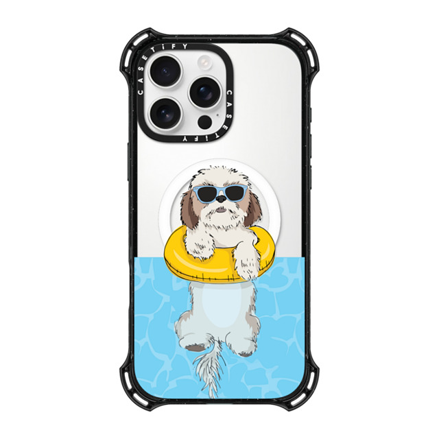 Megan Roy x CASETiFY iPhone 16 Pro Max ケース ブラック バウンスケース Swimming Shih Tzu