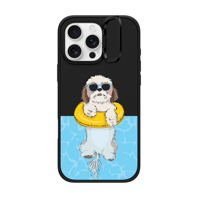 Megan Roy x CASETiFY iPhone 16 Pro Max ケース マットブラック インパクトリングスタンドケース MagSafe対応 Swimming Shih Tzu