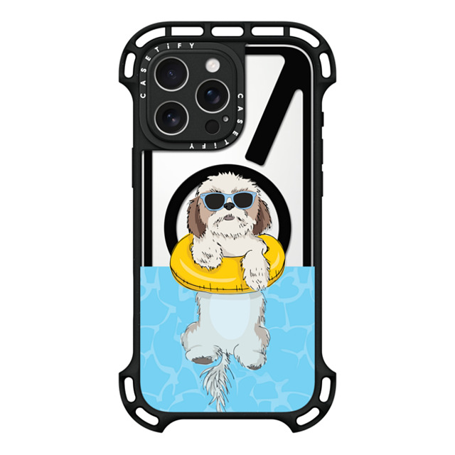 Megan Roy x CASETiFY iPhone 16 Pro Max ケース ブラック ウルトラ バウンスケース MagSafe対応 Swimming Shih Tzu