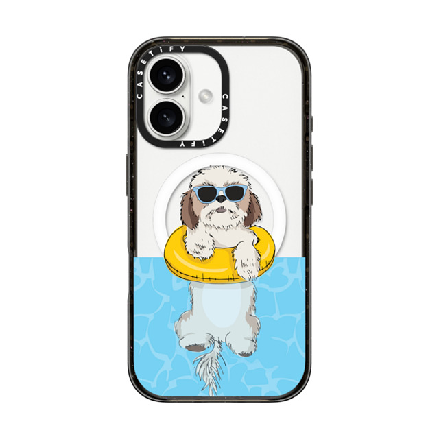 Megan Roy x CASETiFY iPhone 16 ケース ブラック インパクトケース MagSafe対応 Swimming Shih Tzu