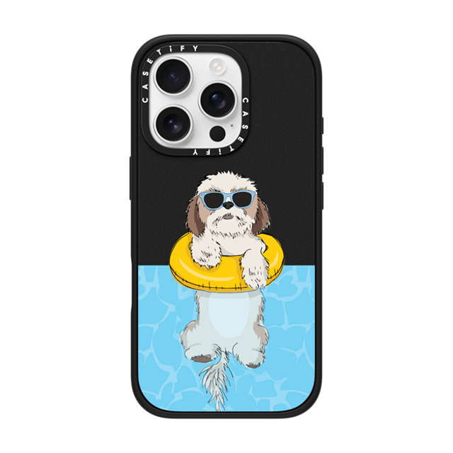 Megan Roy x CASETiFY iPhone 16 Pro ケース マットブラック インパクトケース MagSafe対応 Swimming Shih Tzu