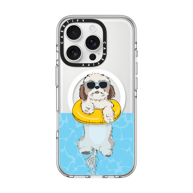 Megan Roy x CASETiFY iPhone 16 Pro ケース クリア クリア ケース MagSafe対応 Swimming Shih Tzu