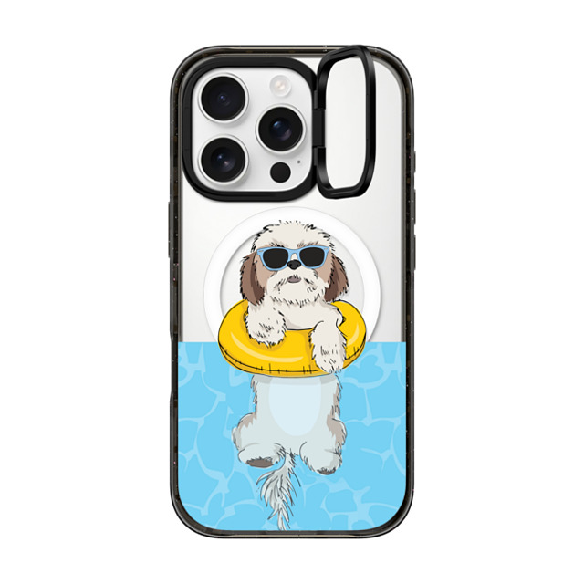 Megan Roy x CASETiFY iPhone 16 Pro ケース ブラック インパクトリングスタンドケース MagSafe対応 Swimming Shih Tzu