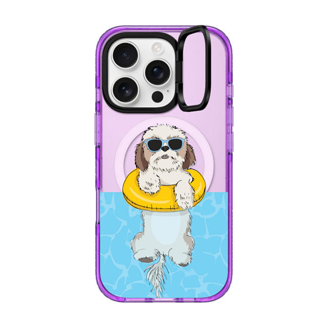 Megan Roy x CASETiFY iPhone 16 Pro ケース Dog,Animal パープル インパクトリングスタンドケース MagSafe対応 Swimming Shih Tzu Father's Day Megan Roy x CASETiFY iPhone 16 Pro ケース Dog,Animal パープル インパクトリングスタンドケース MagSafe対応 Swimming Shih Tzu Father's Day