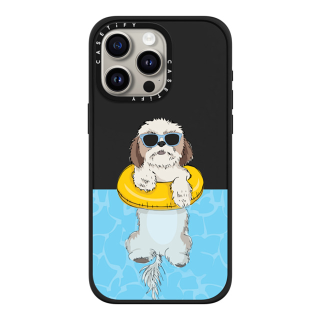 Megan Roy x CASETiFY iPhone 15 Pro Max ケース マットブラック インパクトケース MagSafe対応 Swimming Shih Tzu