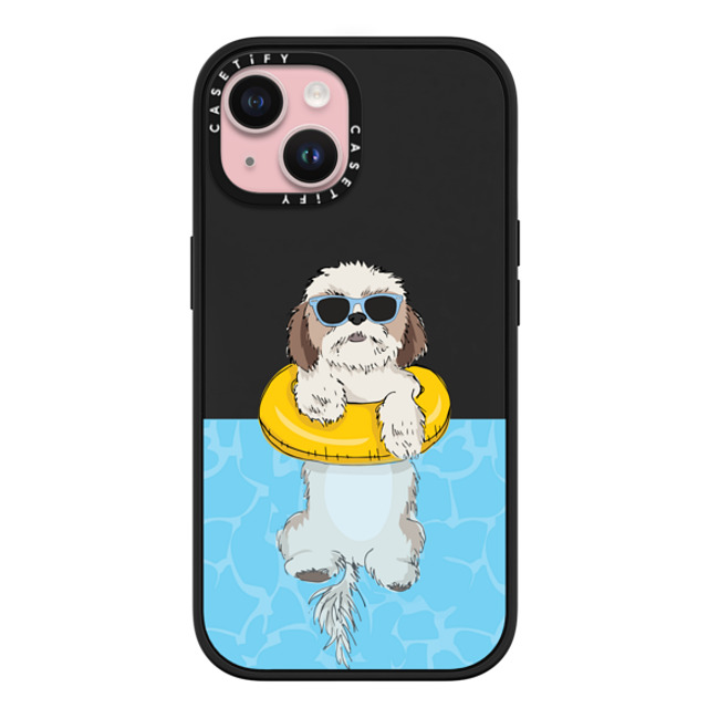 Megan Roy x CASETiFY iPhone 15 ケース マットブラック インパクトケース MagSafe対応 Swimming Shih Tzu