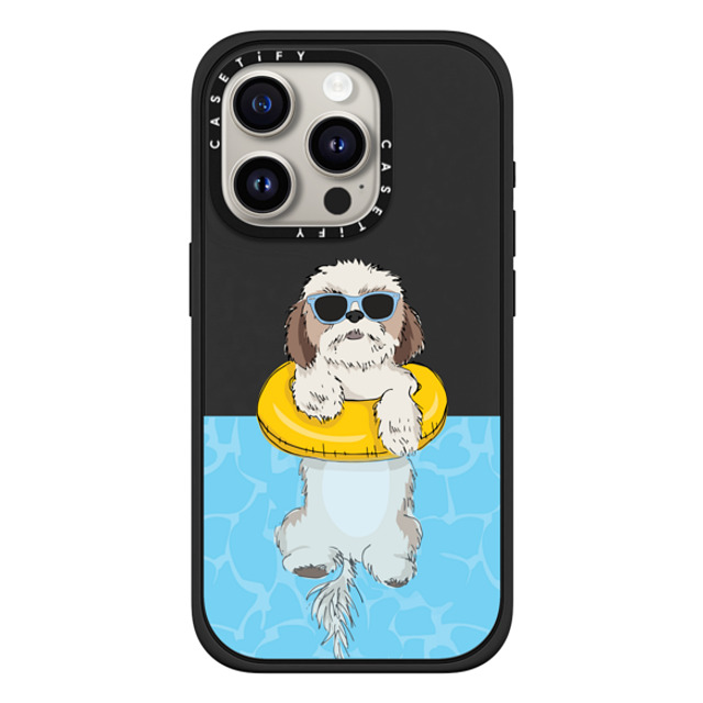 Megan Roy x CASETiFY iPhone 15 Pro ケース マットブラック インパクトケース MagSafe対応 Swimming Shih Tzu