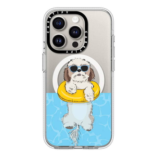 Megan Roy x CASETiFY iPhone 15 Pro ケース クリア クリア ケース MagSafe対応 Swimming Shih Tzu