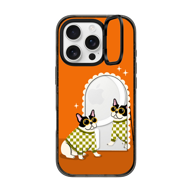 Megan Roy x CASETiFY iPhone 16 Pro ケース Dog,Cartoon ブラック インパクトリングスタンドケース MagSafe対応 Checkered French Bulldog Mirror Father's Day Megan Roy x CASETiFY iPhone 16 Pro ケース Dog,Cartoon ブラック インパクトリングスタンドケース MagSafe対応 Checkered French Bulldog Mirror Father's Day