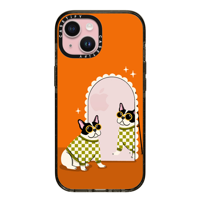 Megan Roy x CASETiFY iPhone 15 Case Dog,Cartoon Black インパクトケース Checkered French Bulldog Mirror Mother's Day Megan Roy x CASETiFY iPhone 15 Case Dog,Cartoon Black インパクトケース Checkered French Bulldog Mirror Mother's Day