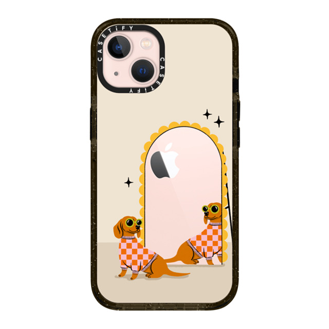 Megan Roy x CASETiFY iPhone 13 ケース ブラック インパクトケース Checkered Dachshund Mirror