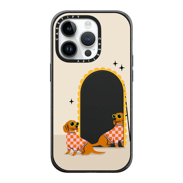 Megan Roy x CASETiFY iPhone 14 Pro ケース マットブラック インパクトケース MagSafe対応 Checkered Dachshund Mirror