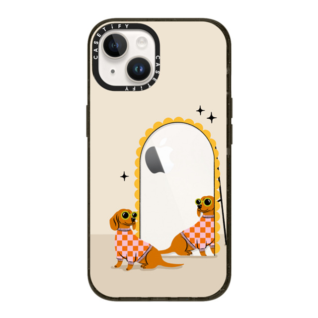 Megan Roy x CASETiFY iPhone 14 ケース ブラック インパクトケース Checkered Dachshund Mirror