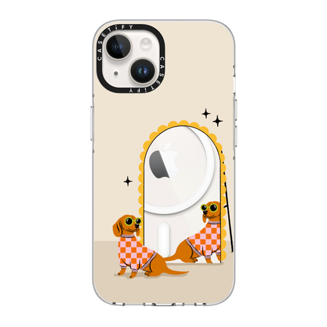 Megan Roy x CASETiFY iPhone 14 ケース クリア クリア ケース MagSafe対応 Checkered Dachshund Mirror