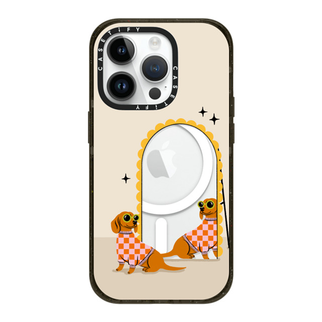 Megan Roy x CASETiFY iPhone 14 Pro ケース ブラック インパクトケース MagSafe対応 Checkered Dachshund Mirror