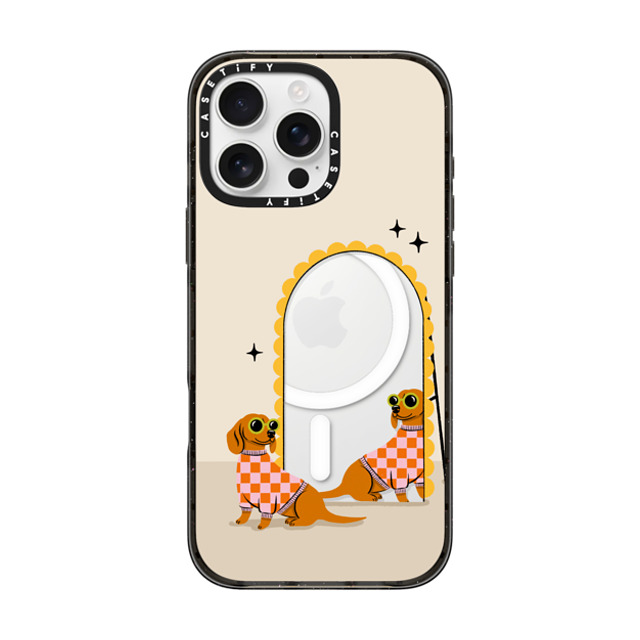 Megan Roy x CASETiFY iPhone 16 Pro Max ケース ブラック インパクトケース MagSafe対応 Checkered Dachshund Mirror