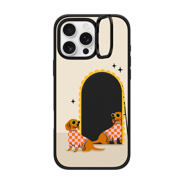 Megan Roy x CASETiFY iPhone 16 Pro Max ケース マットブラック インパクトリングスタンドケース MagSafe対応 Checkered Dachshund Mirror