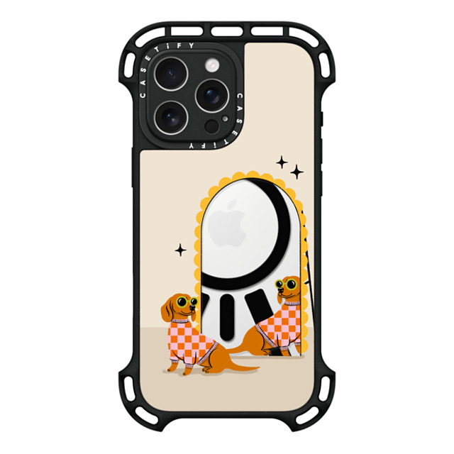 Megan Roy x CASETiFY iPhone 16 Pro Max ケース ブラック ウルトラ バウンスケース MagSafe対応 Checkered Dachshund Mirror