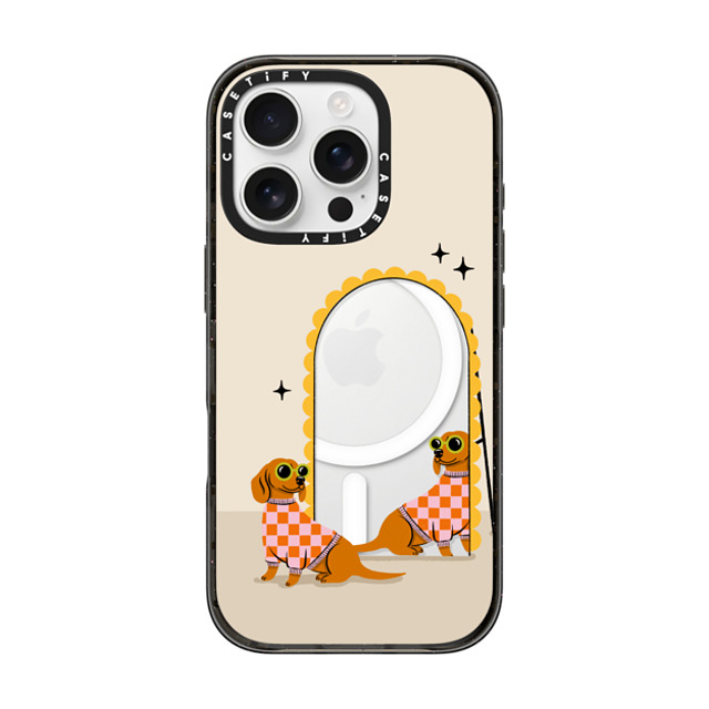 Megan Roy x CASETiFY iPhone 16 Pro ケース ブラック インパクトケース MagSafe対応 Checkered Dachshund Mirror