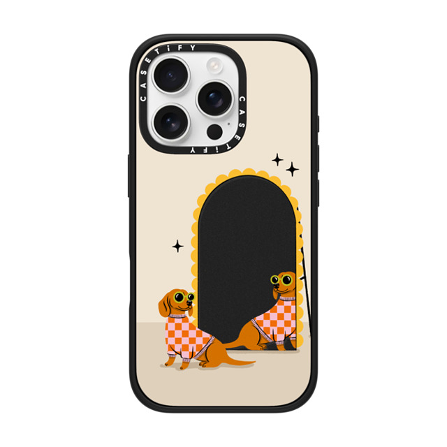 Megan Roy x CASETiFY iPhone 16 Pro ケース マットブラック インパクトケース Checkered Dachshund Mirror