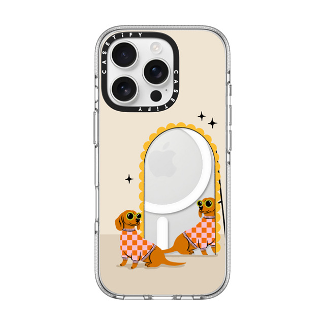 Megan Roy x CASETiFY iPhone 16 Pro ケース クリア クリア ケース MagSafe対応 Checkered Dachshund Mirror