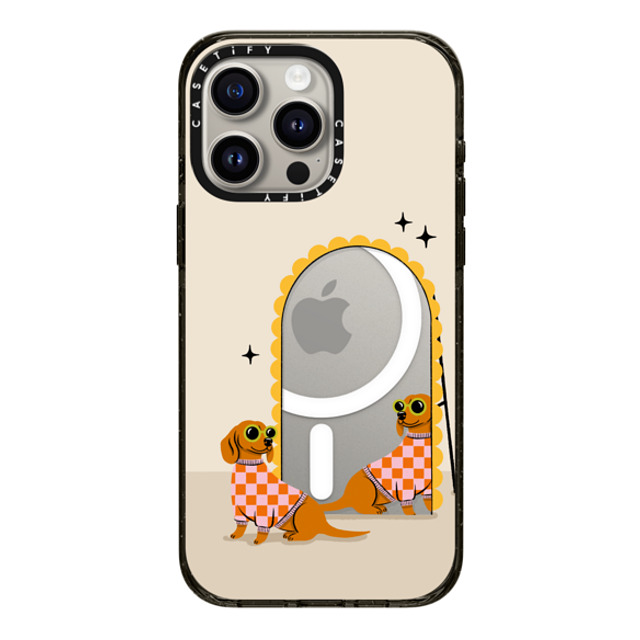 Megan Roy x CASETiFY iPhone 15 Pro Max ケース ブラック インパクトケース MagSafe対応 Checkered Dachshund Mirror