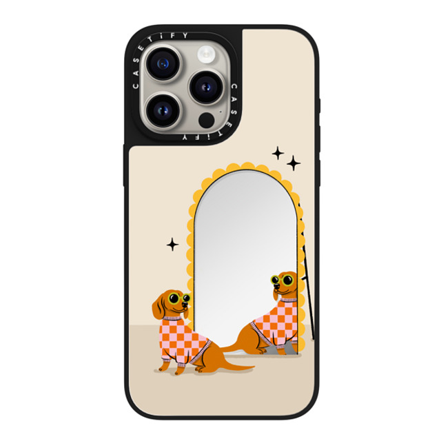 Megan Roy x CASETiFY iPhone 15 Pro Max ケース Silver on Black ミラーケース MagSafe対応 Checkered Dachshund Mirror