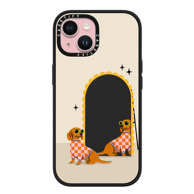 Megan Roy x CASETiFY iPhone 15 ケース マットブラック インパクトケース MagSafe対応 Checkered Dachshund Mirror